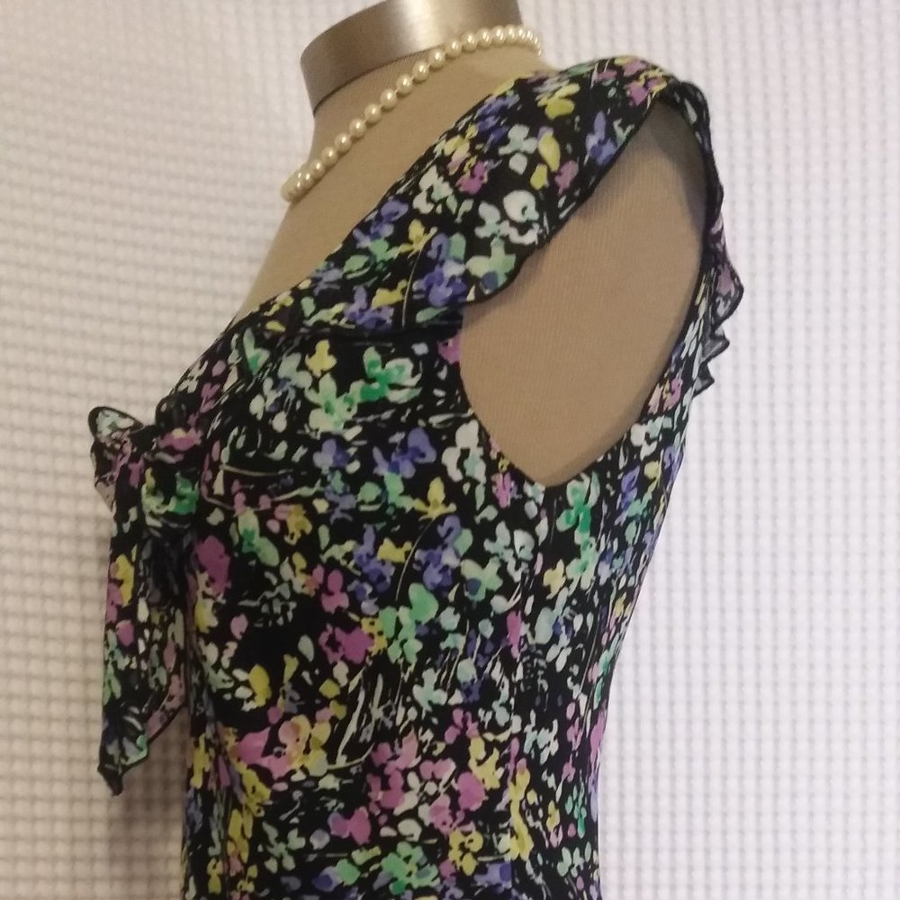 FINAL! JONES NY SLEEVELESS BLACK / FLORAL DRESS - Picture 4 of 12